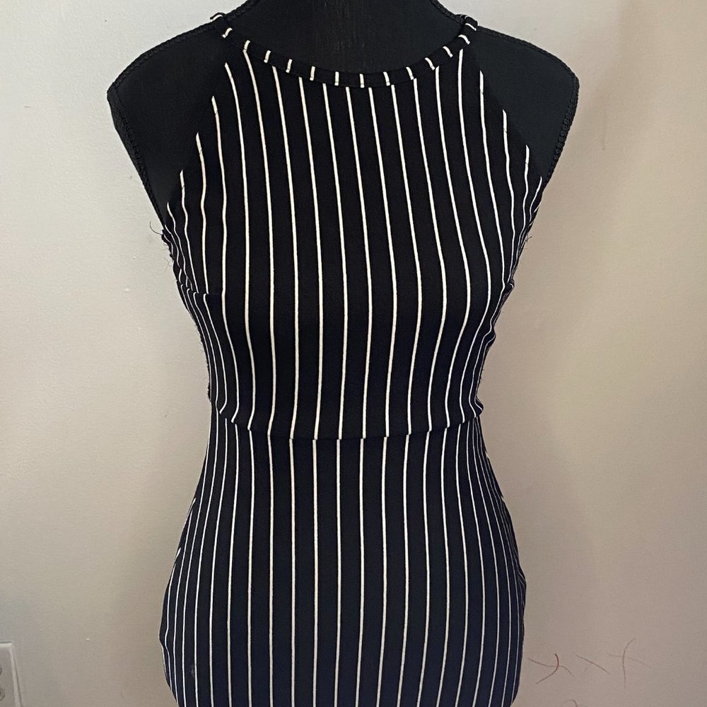 Seduction - Black w White Stripes Open-Back Dress - Small